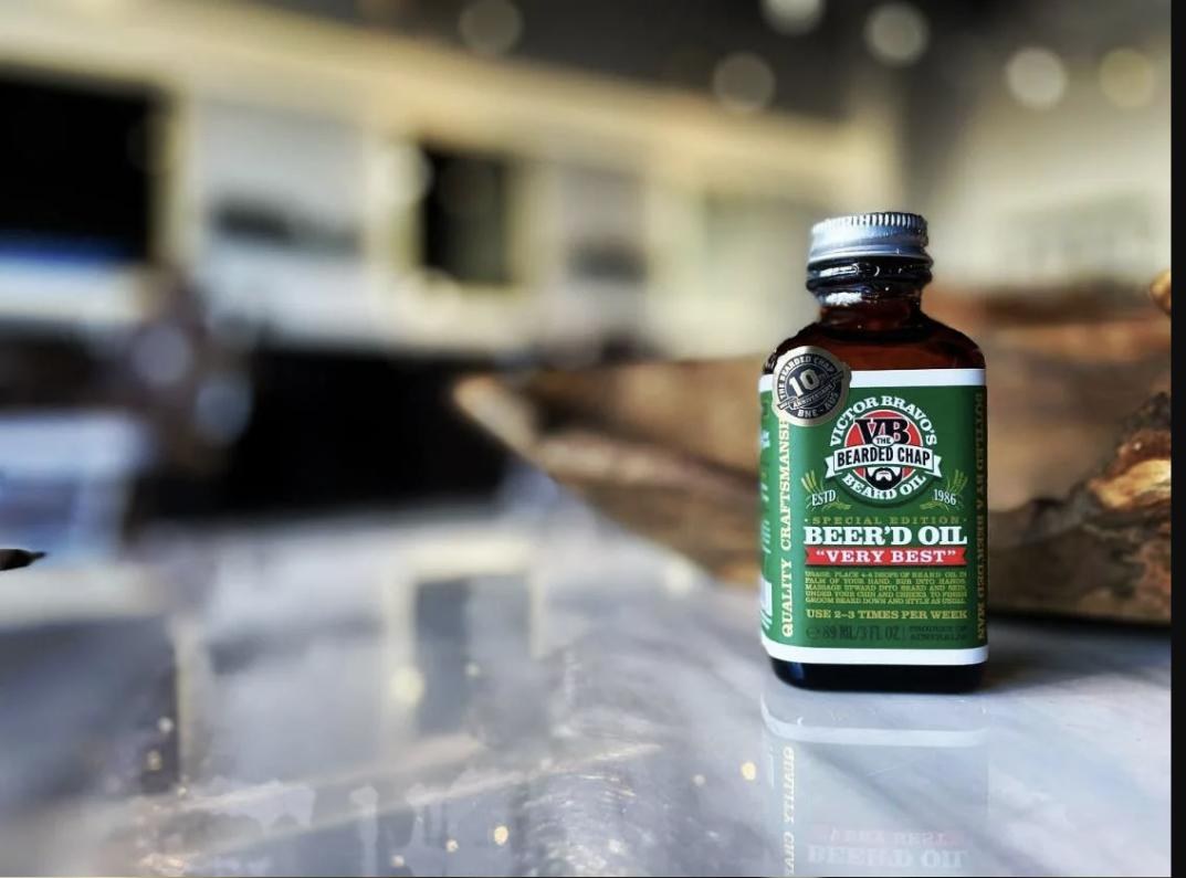 Beard oil on the marble counter