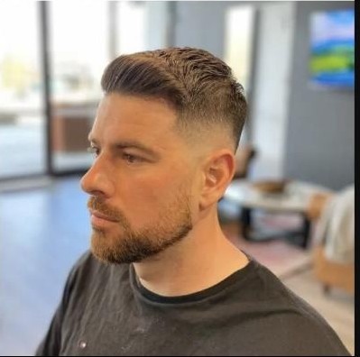 Slick back fade in the lounge